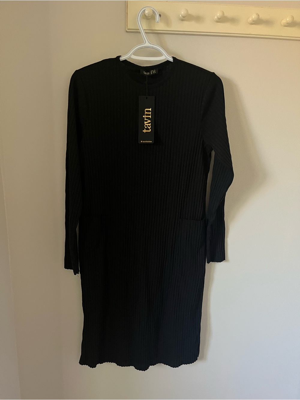 Black Ribbed Long Sleeve Dress